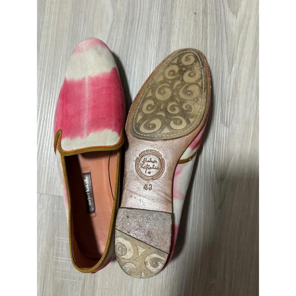 Meher Kakalia Pink Tie Dye Velvet Loafers Smoking Slippers Size 40 Handcrafted